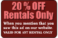 20% OFF ON YOUR FIRST ON-LINE RENTAL ORDER