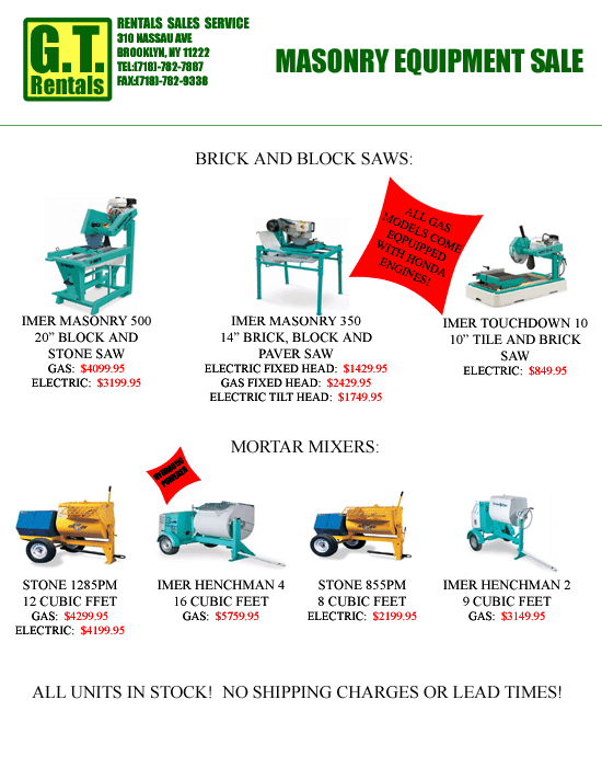 SAWING MACHINES & MORTAR MIXERS SALE